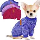 3 Pack Dog Sweaters for Small Dogs Girl Boy Winter Fleece Clothes Warm Soft Dog Sweatshirt Outfit for Dogs Cats Pet Apparel (S (Back: 11.8",Chest: 15.7", 5.5-10Ibs), Purple+ Wine Red+Dark Blue)