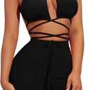 SOLY HUX Women's Sexy 2 Piece Outfits Criss Cross Halter Tie Back Crop Top and Biker Shorts Set, Size: S