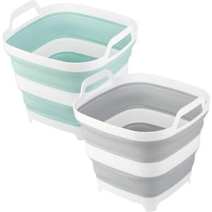 2 Pack Collapsible Ice Bucket with 2.77 Gal / 10.5L Each, Foldable Bottle Drink Cooler for Wine, Beer and Champagne, Space Saving Tub for House Cleaning, Outdoor Waterpot for Garden or Camping