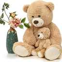 MorisMos Mom and Baby Giant Teddy Bear, 39inch Soft Stuffed Animal Large Teddy Bears Plush for Baby Shower, Tan