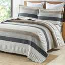 PANGUSHAN 100% Cotton Quilt Set Queen Size, Patchwork Queen Quilt Bedding Set Bedspreads, Farmhouse Lightweight Comforter Reversible Quilt, White/Brown/Grey Bed Spread for All Season, 3 Pieces (Queen(90"x98"))