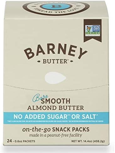 Barney Butter Almond Butter Snack Packs, Bare Smooth, 0.6 Ounce (Pack of 23), No Added Sugar or Salt, Skin-Free Almonds, Non-GMO, Gluten Free, Keto, Paleo, Vegan, BB Date: 09/25/2026