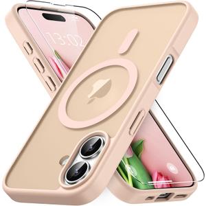 Vansdon for iPhone 16 Case, Compatible with MagSafe, Magnetic Translucent Matte Slim Protective Cover with 1 Screen Protector - Military-Grade Drop Protection (Chalk Pink)