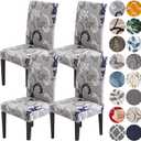 HZDHCLH Chair Covers for Dining Room Set of 4,Stretch Spandex Grey Parsons Chair Slipcover 4 Pack,Removable Washable Dining Chair Cover,Anti-dust Chair Seat Protector for Kitchen,Wedding,Party, Grey/Leaf Pattern, 4 PCS