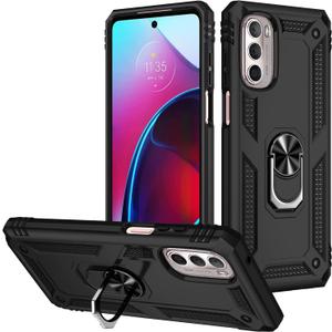 Military Grade Drop Impact for Moto G Stylus 5G 2022 Case 360 Metal Rotating Ring Kickstand Holder Armor Heavy Duty Shockproof Case for Motorola Moto G Stylus 5G 2022 Phone Case (Black)