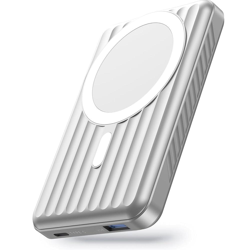 Azmuth Power Bank Magnetic Power Bank 10000 mAh Wireless Power Bank Magnetic 22.5 W PD Fast Charging with LED Display and USB-C Charging Cable for iPhone 15/14/13/12 Series (Silver)