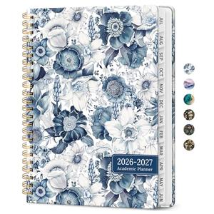 Planner 2026-2027, Academic Year Monthly and Weekly Calendar Planner, Jul 2026 - Jun 2027, Hardcover Teacher Student Planning Agenda book with Tabs, Perfect for School Office Supplies, 8.5" x 11" - Blue Floral