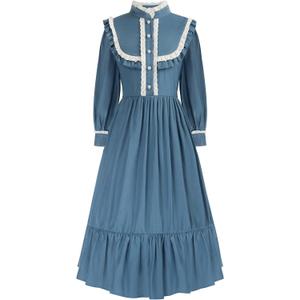 Scarlet Darkness Girls Dresses Long Sleeve Casual High Neck Girl Dress Children Kids Ruffle Trim Outfit (8 Years, Blue)