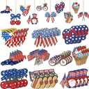 Leinuosen 50 Pcs 4th of July Wooden Ornaments for Tree 250th Anniversary Patriotic Hanging Ornaments Independence Day America Memorial Day Star Gnome Truck Wood Cutout Decor for Patriotic Party Decor