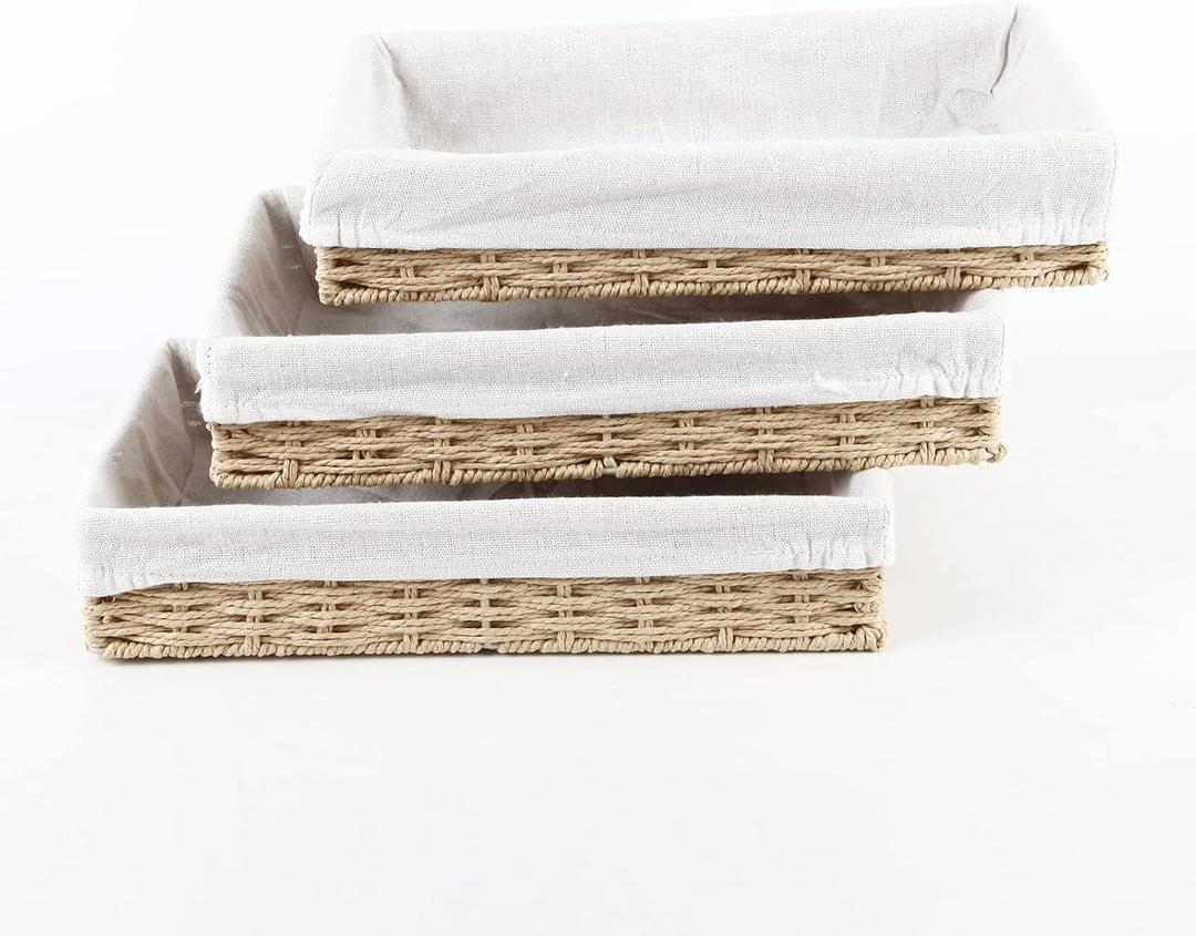 YRJJ Paper Rope Woven Storage Baskets, Delicate Storage Box for ShelvesBathroomKitchenLiving RoomOffice DeskBedroom. (Khaki) , 11.8x7.8x2.3 inches