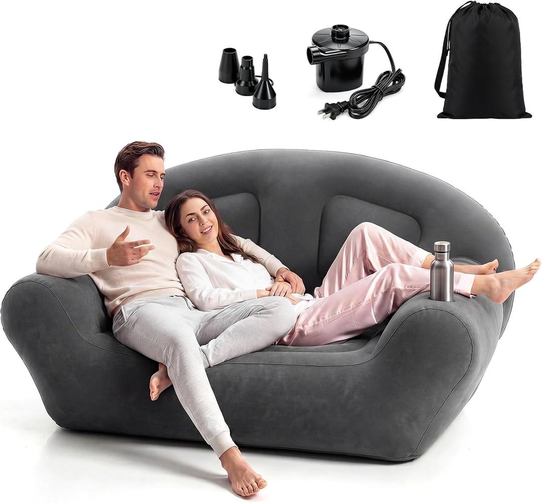 Novabright Inflatable Couch, Flocked Surface, Twin Size, Large, Dark Gray
