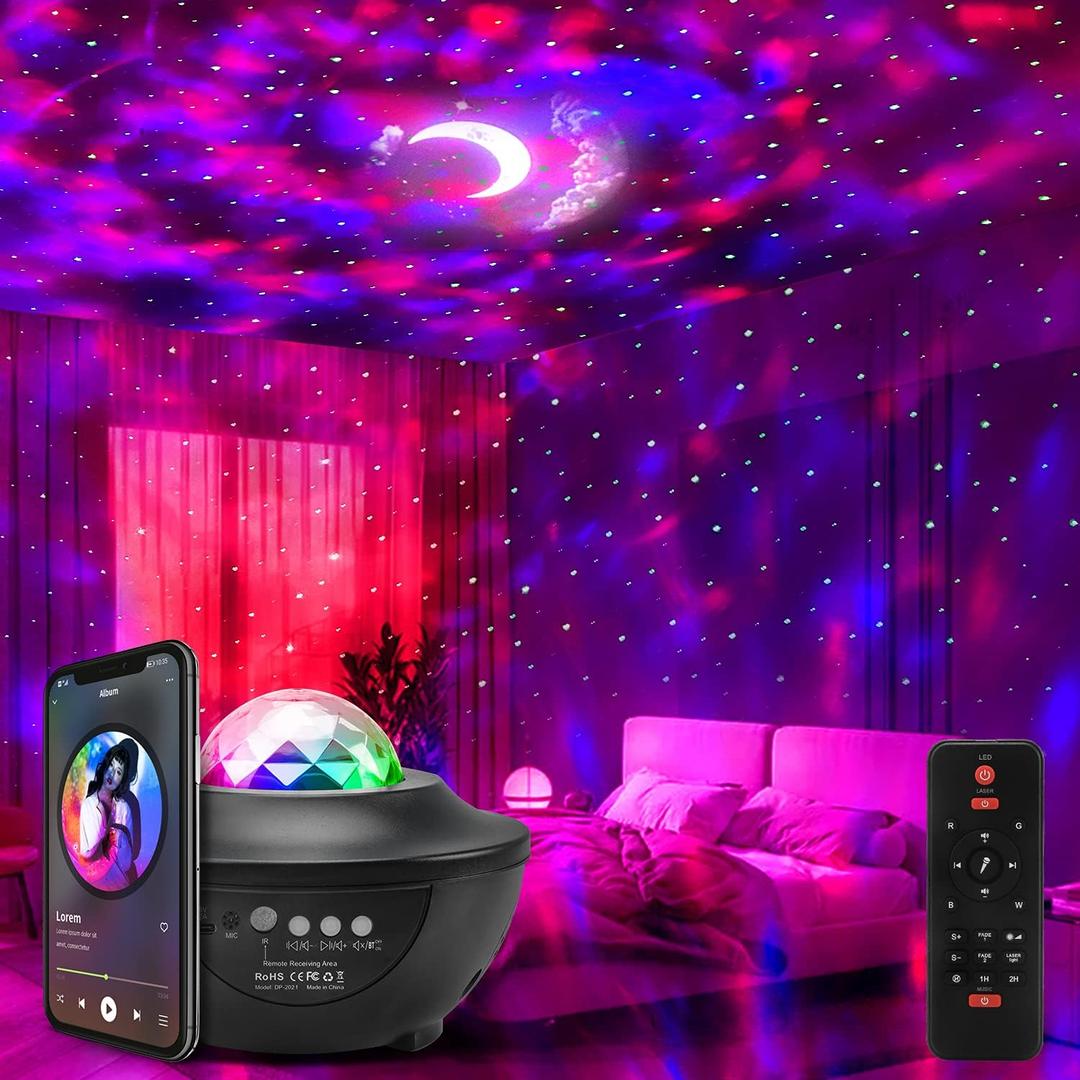 Galaxy Projector Night Light Star Moon Star Nebula Projector with Bluetooth Speaker Color Changing Remote Control Voice Control for Kids Adults