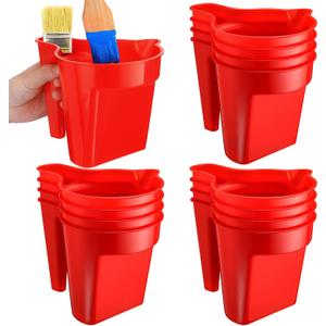 Geelin 12 Pieces Paint Cup Holds 17 oz of Stain, Paint Pail Varnish Bucket Container with Brush Holder and Easy Pour Mixing Cup Container for Trim Work, Touch-ups (Red)