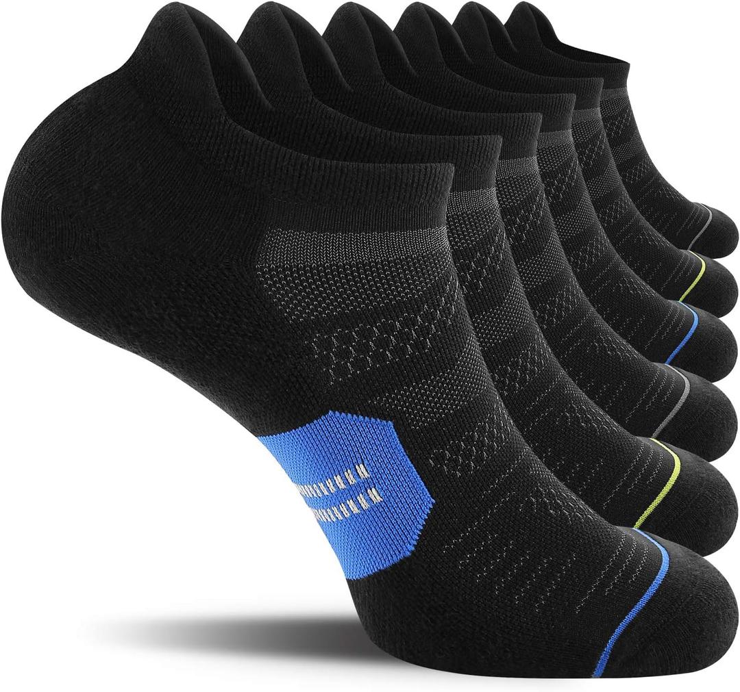 CS CELERSPORT 6 Pack Men's Running Ankle Socks with Cushion, Low Cut Athletic Sport Tab Socks, 
Mixed Black, Shoe Size: 12-15