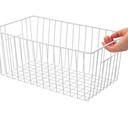 Freezer Basket Organizer, Refrigerator Metal Wire Storage Divider, Household Container Bins with Handles for Kitchen, Pantry, Cabinet, Closets - Pearl White (4, 16in x 9in x 7in)