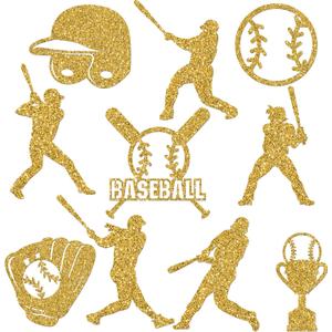 Fuutreo 100 Pcs Baseball Cutouts, Sports Table Topper Double Sided Birthday Party Decorations Sports Paper Cutouts Toppers for Baseball Birthday Party Favors Supplies(Gold)