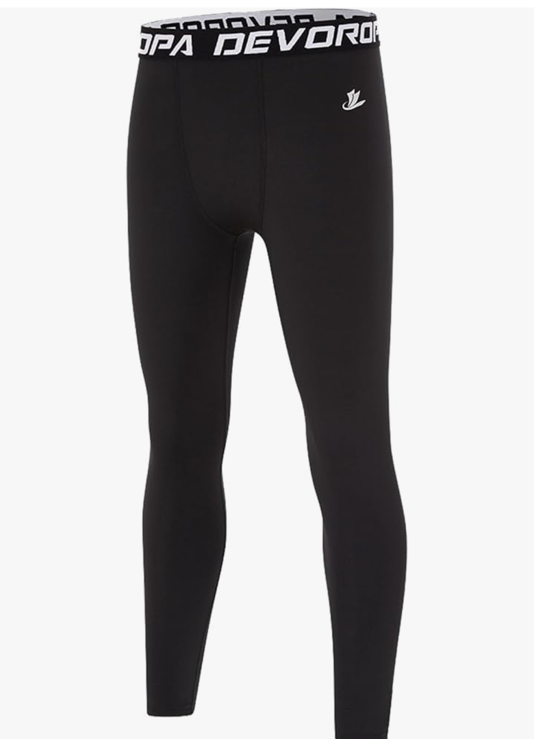 DEVOROPA Boys Leggings Youth Compression Pants Sports Tights Basketball Football Baseball Soccer Baselayer Slim/Regular/Husky, M
