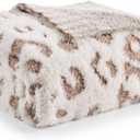 Snuggle Sac Leopard Luxury Faux Fur Throw Blanket for Couch,Ultra Soft Cozy Plush Fluffy Blanket for Sofa Bedroom Living Room,Beige Leopard,50x60 inches