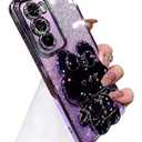 for Samsung Galaxy A17 5G Case for Women Girls,A17 Phone Case Cute Hidden Rabbit Mirror Kickstand Design,Luxury Plating Soft TPU with Bling Glitter Layer Girly Phone Case for Samsung A17 Purple