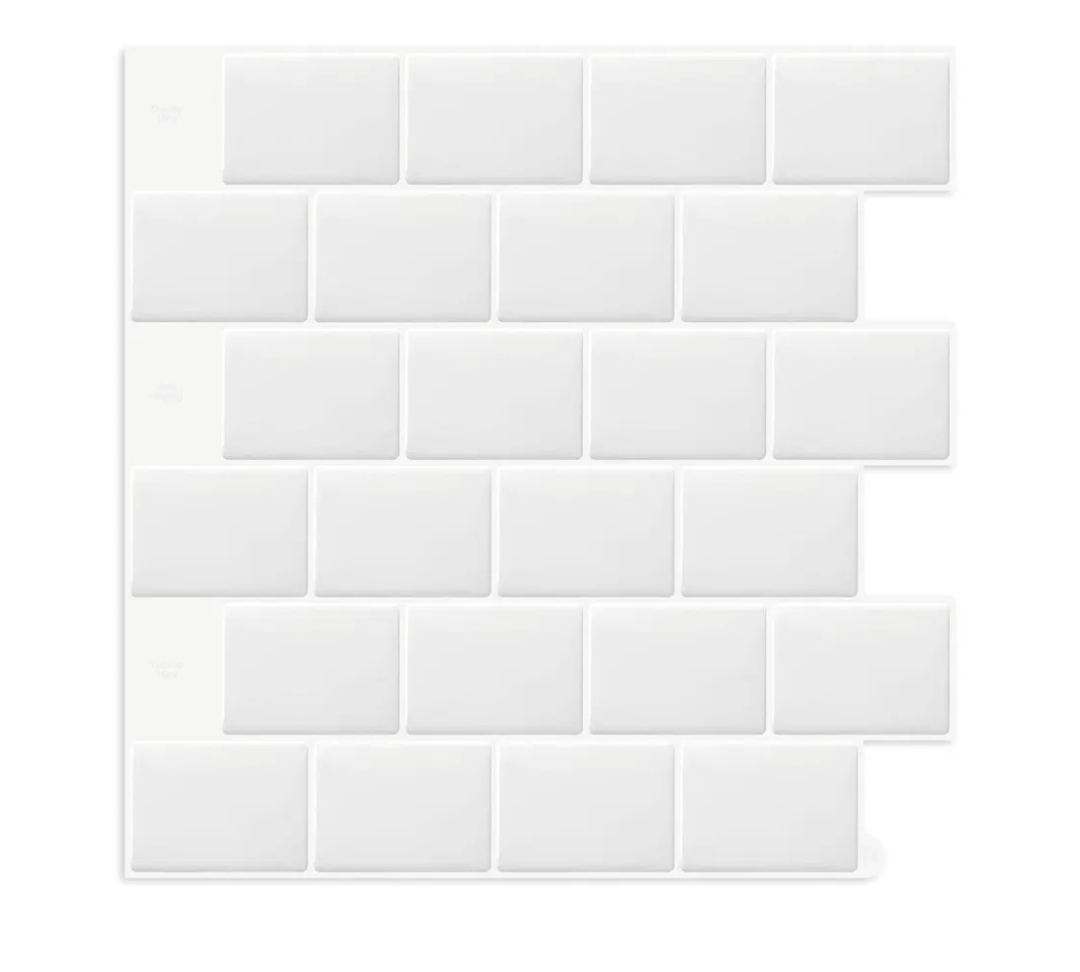 Art3d 6-Sheet Peel and Stick Backsplash Tile for Kitchen, Textured Self-Adhesive Subway Wall Tile for Kitchen Bathroom Laundry Room, Enhanced Backing Adhesion & Thicker Design - 12"x12" White