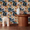 MuralPeel Vintage Boho Brown Glass Floral Dark Navy/Yellow Abstract Art Modern Peel and Stick Wallpaper Self Adhesive Removable Easy Peel Off Stick on Wall for Bedroom Cabinet Renter, 17.7" x 118.1"