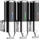 Shampoo and Conditioner Dispenser, Shower soap Dispenser 3 Chamber no Drill for Shower Wall Mounted(Black)