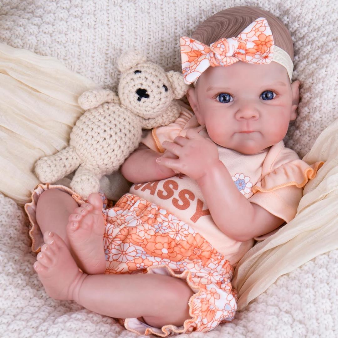 Aori Reborn Baby Dolls Girl Lifelike - Realistic 20-Inch Newborn Baby Girls with Poseable Limbs and Feeding Kit, Gift for Kids 3+, Pre-Parents, Grand-Parents, Collectors (Light Orange)