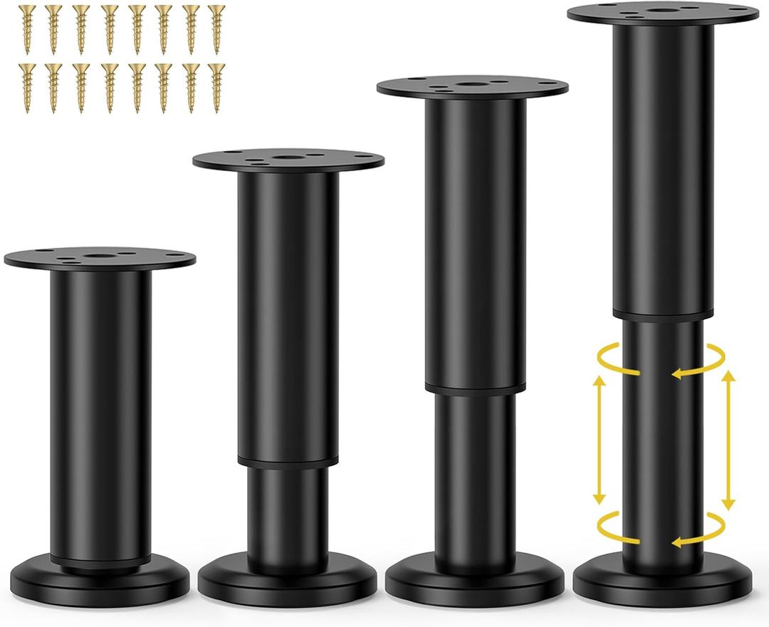 4 Pcs Metal Adjustable Furniture Legs 4.72-7.87 inch, Adjustable Cabinet Legs for Sofa/Bed/Chair/Couch/Dresser/Table,Heavy Duty Bed Replacement Support Legs for Bed Frame/Bed Center Slat (Black)