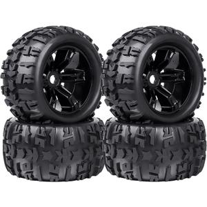 HobbyPark 3.8 Pre-Glued 1/8 Monster Truck Tires Wheels 17mm Hex for Arrma Kraton 6S Outcast Traxxas Widemaxx T-Maxx E-Revo 2.0 3.3 Summit HPI Savage Mounted with Foam Inserts, Set of 4