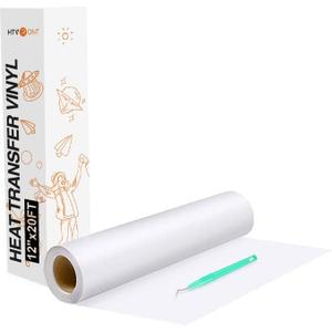 HTVRONT Heat Transfer Vinyl White HTV Rolls - 12" x 20ft White Iron on Vinyl for All Cutting Machines, HTV Vinyl for Shirts - Easy to Cut & Weed for Heat Transfer Design