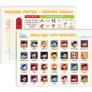 2Pc Coping Skills Emotions Chart Poster 12x16 UNFRAMED, Calm Down Corner, Emotions Chart for Kids, Mental Health Posters for School Counselor, Psychology, Preschool, Homeschool Decor, Back to School