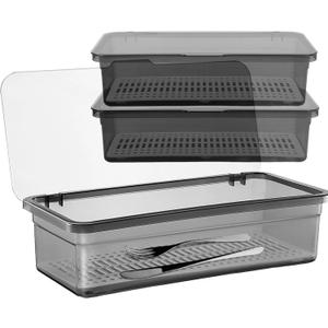 SUNSHNO 3PCS Flatware Tray with Lid and Drainer, Tableware Utensil and Cutlery Drawer Organizer with Lid Covered Silverware Tray to Keeps Your Cutlery Organized and Protected