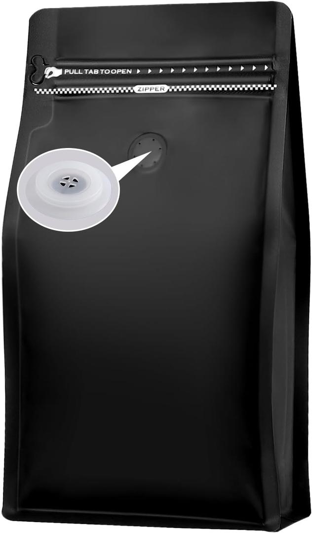 REMTAP Coffee Bags with Valve,(100pcs,16 oz,1lb) Black High Barrier Aluminum Foil Flat Bottom Stand up Empty Coffee Beans Storage Bag