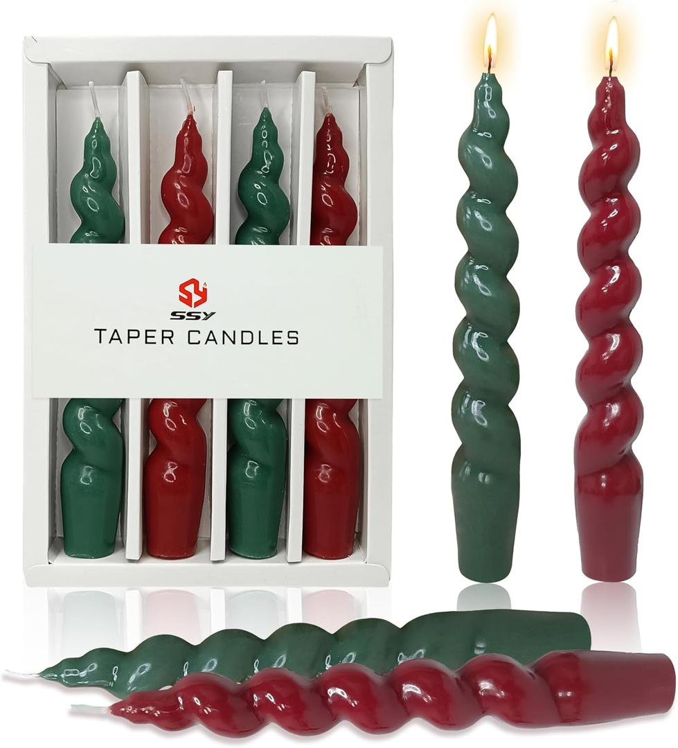 7.5 Inch Taper Candles Candle Sticks Handmade Set of 4 Smokeless Long Candles Unscented Tapered Candle for Wedding Home Decoration(Red Green)