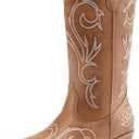 DREAM PAIRS Women's Cowboy Boots Mid Calf Cowgirl Boots Square Toe Chunky Heel Embroidery Stitched Western Boots 6.5