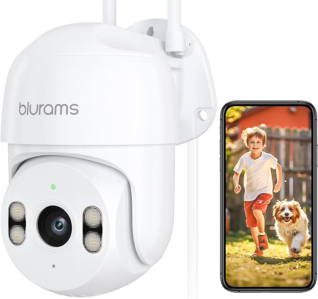 blurams 2K Security Camera Outdoor, 360 PTZ Cameras for Home Security Outside with Motion Detection Tracking, Color Night Vision, Two-Way Audio, IP66 Weatherproof, 2.4GHz Wi-Fi, Works with Alexa
