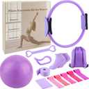 ASIEIT 13 PCS Pilates Kit for Women, Home Pilates Equipment with 5 Resistance Bands, 14'' Magic Circle, Pilates Ball and Ring, Compact Workout Set for Home Workout, Strength and Flexibility (Purple)