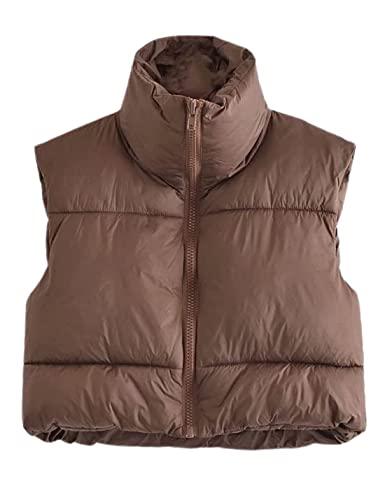 Women's Cropped Puffer Vest Zip Up Stand Collar Sleeveless Padded Crop Vests