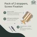 Pack of 2 EVI Door Stoppers | Brass Door Stopper - Screw Fastening - Transparent Rubber Protector - 0.95 x 1.19 Inch Door Stop