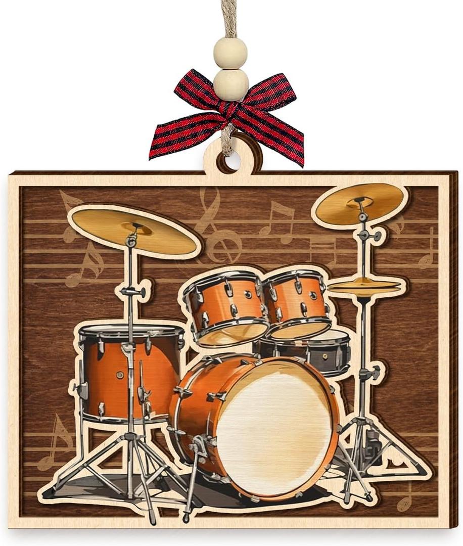 3 x Christmas Drum Ornament 2025 - Wooden Drum Set Ornaments for Christmas Tree - Drummer Gifts for Men, Women, Unique Musical Instruments Gifts for Drummers, Band, Musicians, Friends