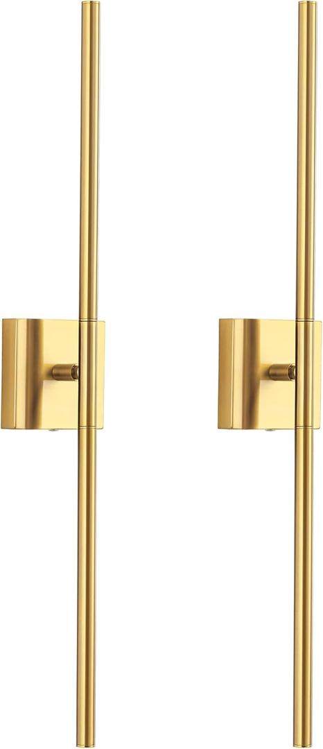 KDG Cordless Wall Sconces Set of 2, Wireless 5200mAh Rechargeable Battery Operated LED Wall Lamps with Remote, 360 Rotate Lightings for Wall Painting, Bedroom, Hallway, Night Light 31.5 inch (Gold)
