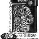 ZEKEE Skull Gothic Chain Wallet Leather Punk Bifold Halloween Goth Accessories Unisex,Black