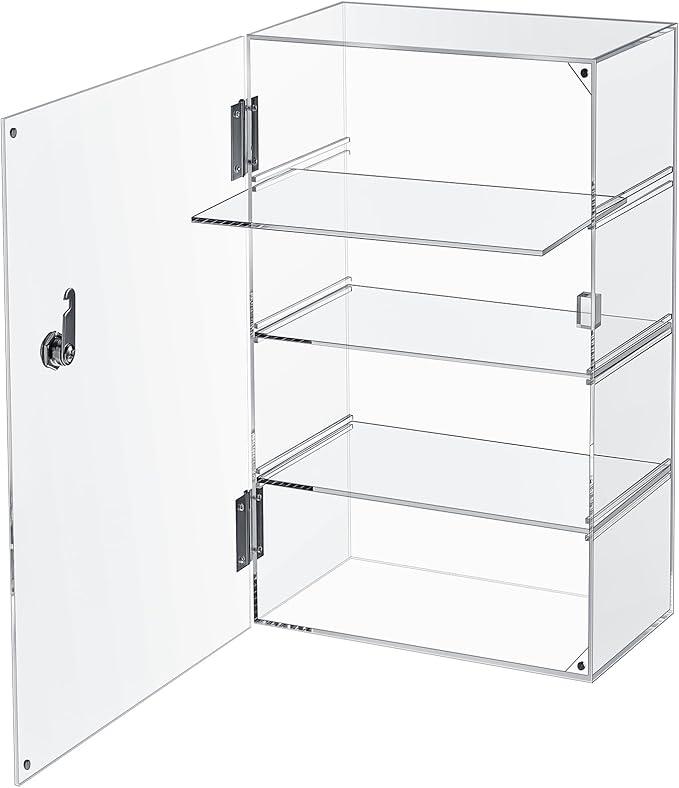 Barydat Acrylic Display Case with Lock Key Countertop Display Case Clear Showcase Display Cabinet Multi Functional Safe Storage Box for Retail Store (Removable 4 Tier,11.8 x 5.9 x 15.7 Inch)