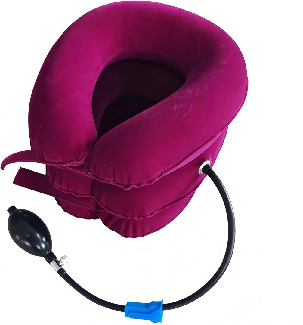 Cervical Neck Traction Device Inflatable Neck Stretcher, Easy to Use for Chronic Neck and Shoulder Pain Relief Traction Spine Alignment, Neck Cervical Brace (Roseo)