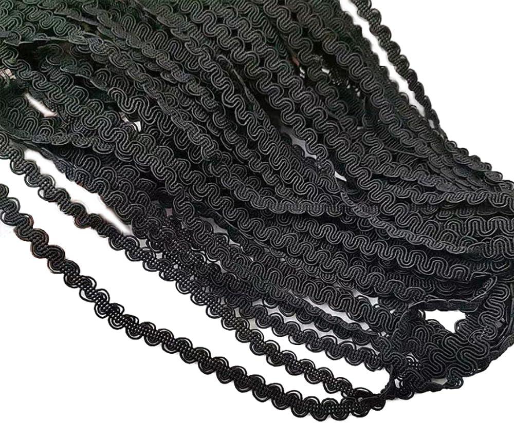 27.34 Yard Metallic Braid Trim Embellishment, 5mm Wide Polyester Lace Trim Ribbon with Wave Pattern Gimp Braid Lace Ribbon for Garment Accessories Costume Jewelry DIY Crafts Sewing (black)