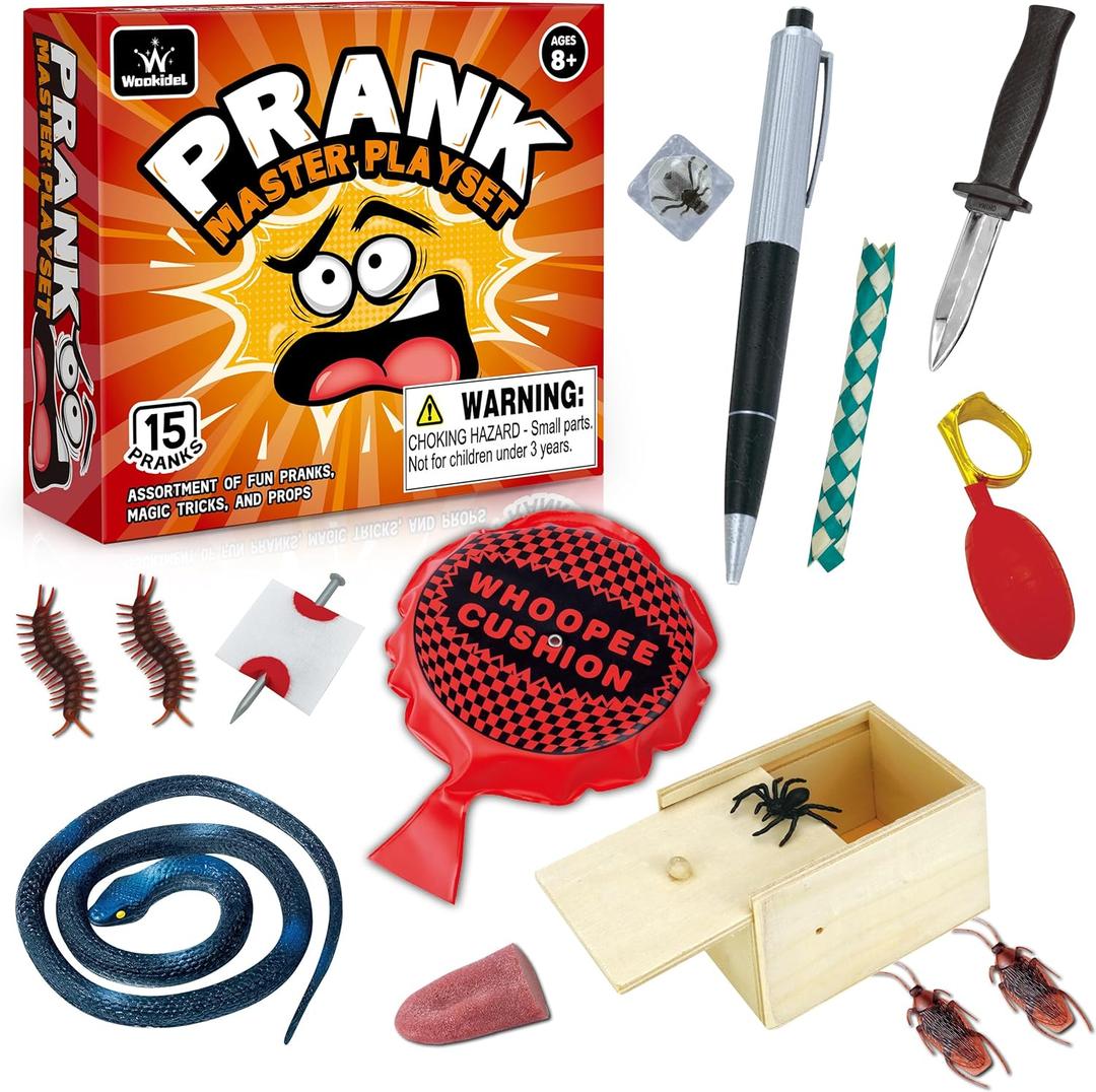 Wookidel Prank kit, 25 PCS Prank Stuff, Pranks for Kids Adults, Cool Funny Prank Gifts for April Fools Pranks, Birthday, Christmas