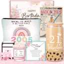 21st Birthday Gifts for Her – Unique Gift for 21 Year Old Woman, 5PCS Gift Box with 16oz Coffee Cup, Candle, Necklace, Makeup Bag & Card – Vintage 2005 Birthday Gifts for Women