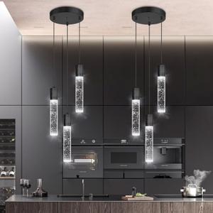3-Lights Pendants Light for Kitchen Island Chandeliers Dining Room Pendant Lighting Fixture Bubble Crystal Ceiling Hanging Lights Bedroom Island Kitchen 6000K White Light Fixtures Black