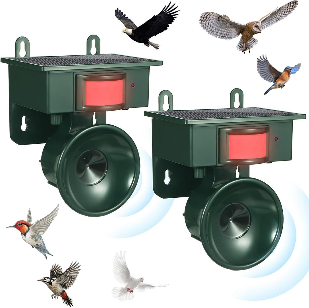 2026 Solar Ultrasonic Bird Repellent Devices IP65 Bird Repeller Outdoor Motion Activated Bird Deterrents for Outside Pigeon Repellent Woodpecker Goose Deterrent for Rooftops Porch Patio Balconies(2)