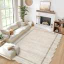 GarveeHome Scalloped Large Living Room Area Rug 8x10 - Machine Washable Modern Rugs Bordered Neutral Rug Non-Shedding Low Pile Farmhouse Carpet for Bedroom Nursery Classroom Dorm 8 ft x10 ft Beige
